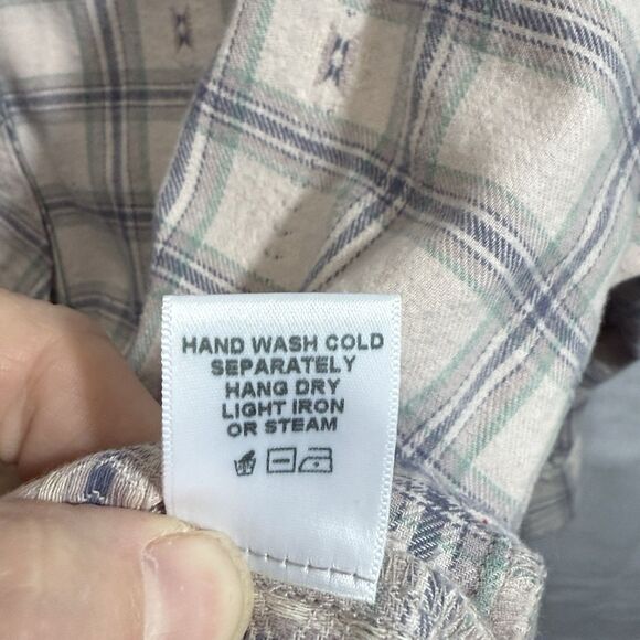 XIRENA Plaid Jensen Flannel  Top Size L Oversized Boxy Pearl Snap Ruffle Neck - Picture 13 of 13